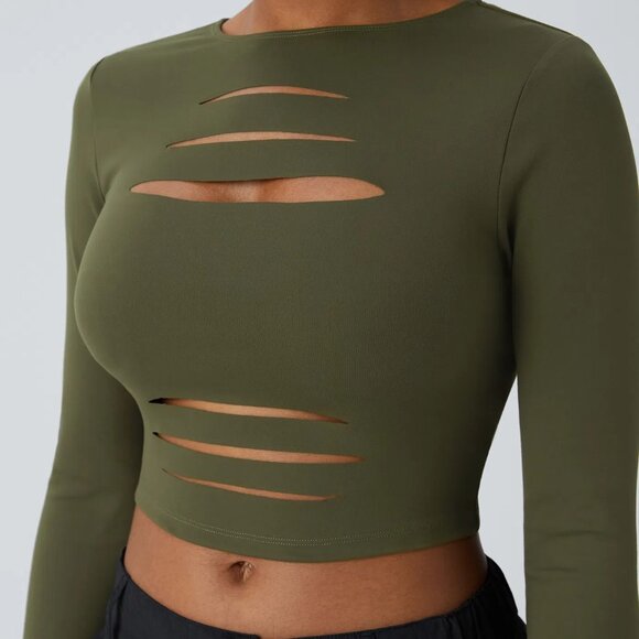 HALARA Tops - Halara Cut Out Ripped Cropped Top Green